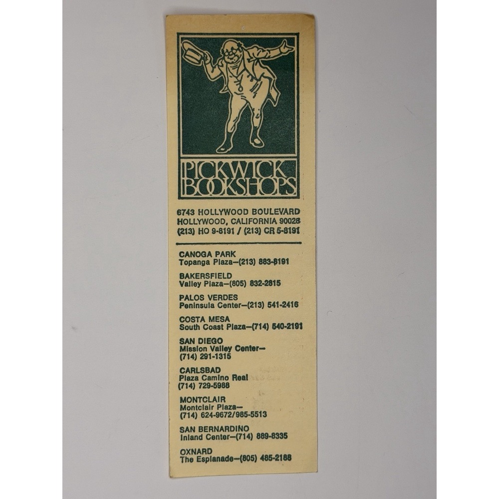 Pickwick Bookshops Paper Bookmark Beige Green Red vintage